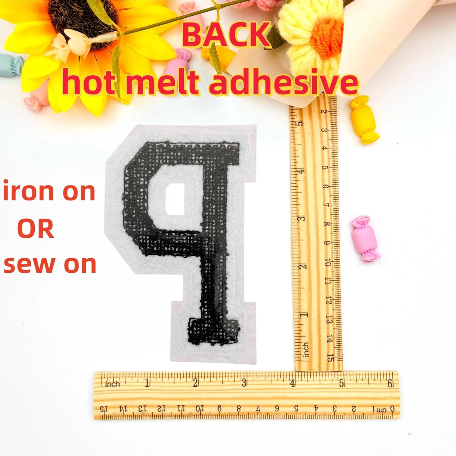 2Pcs 5.0" Black Chenille Letter Patches, Iron On Embroidered Alphabet Patches for Clothing, Jeans, Jackets, Backpacks, Hats- Varsity Letters with White Border (Letter P)