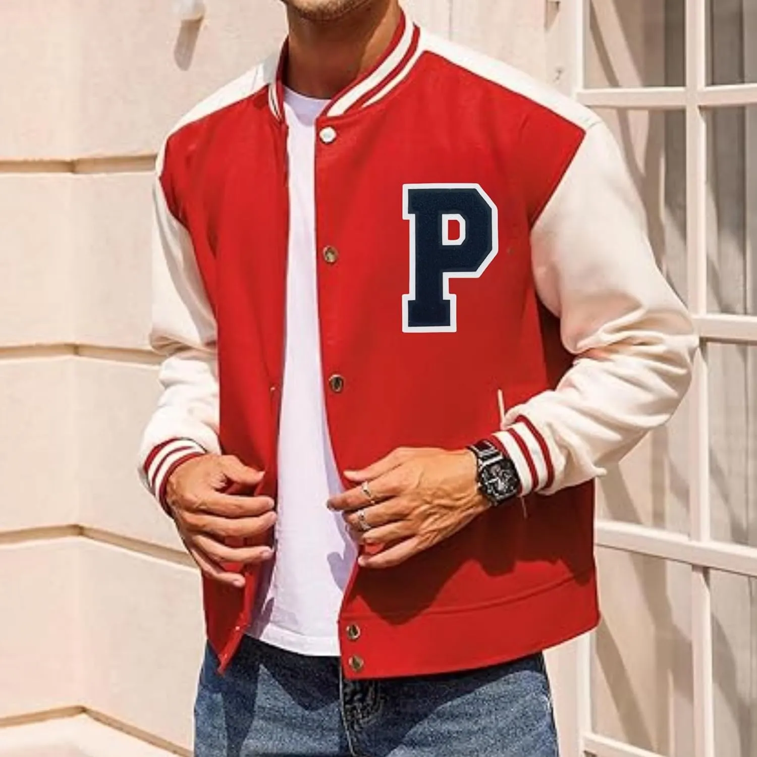 2Pcs 5.0" Black Chenille Letter Patches, Iron On Embroidered Alphabet Patches for Clothing, Jeans, Jackets, Backpacks, Hats- Varsity Letters with White Border (Letter P)