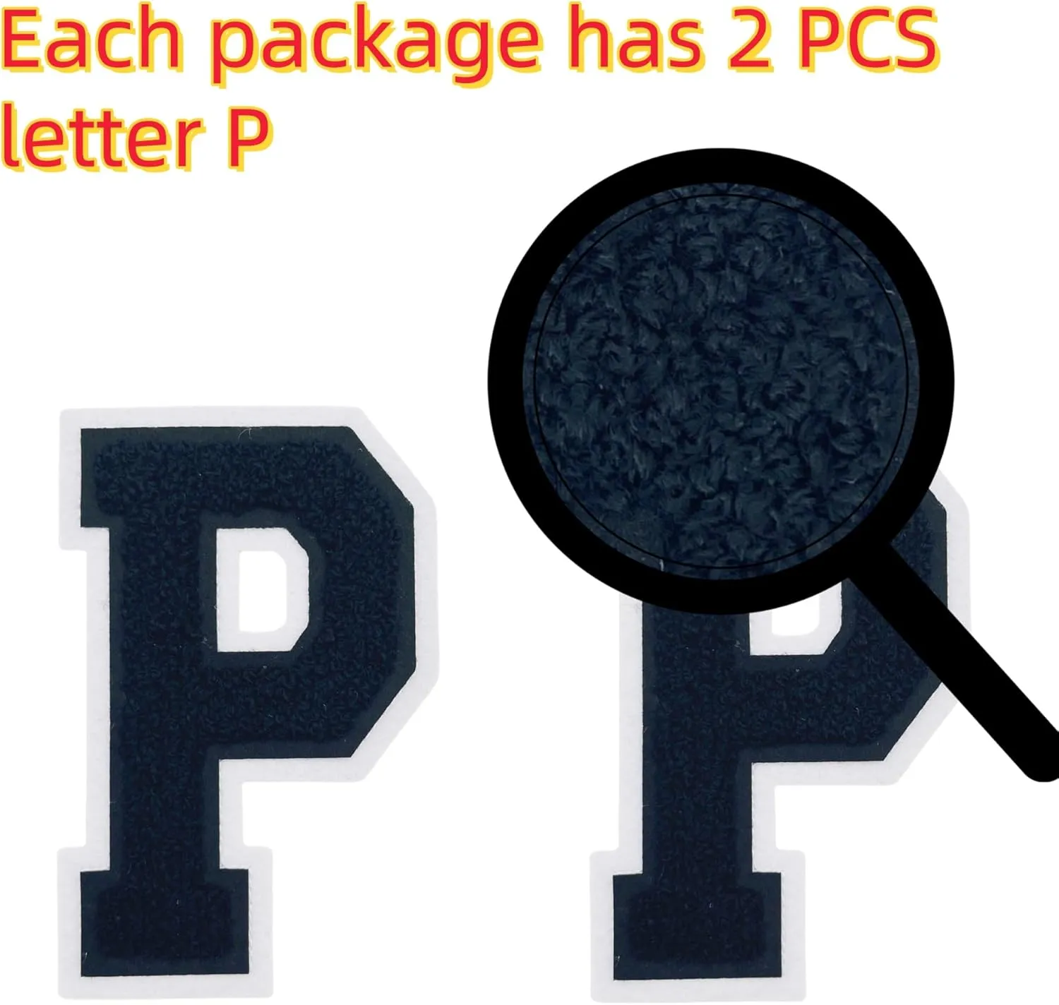 2Pcs 5.0" Black Chenille Letter Patches, Iron On Embroidered Alphabet Patches for Clothing, Jeans, Jackets, Backpacks, Hats- Varsity Letters with White Border (Letter P)