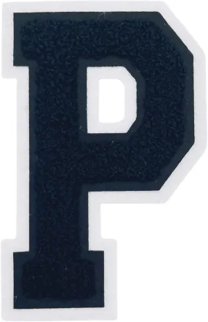 2Pcs 5.0" Black Chenille Letter Patches, Iron On Embroidered Alphabet Patches for Clothing, Jeans, Jackets, Backpacks, Hats- Varsity Letters with White Border (Letter P)