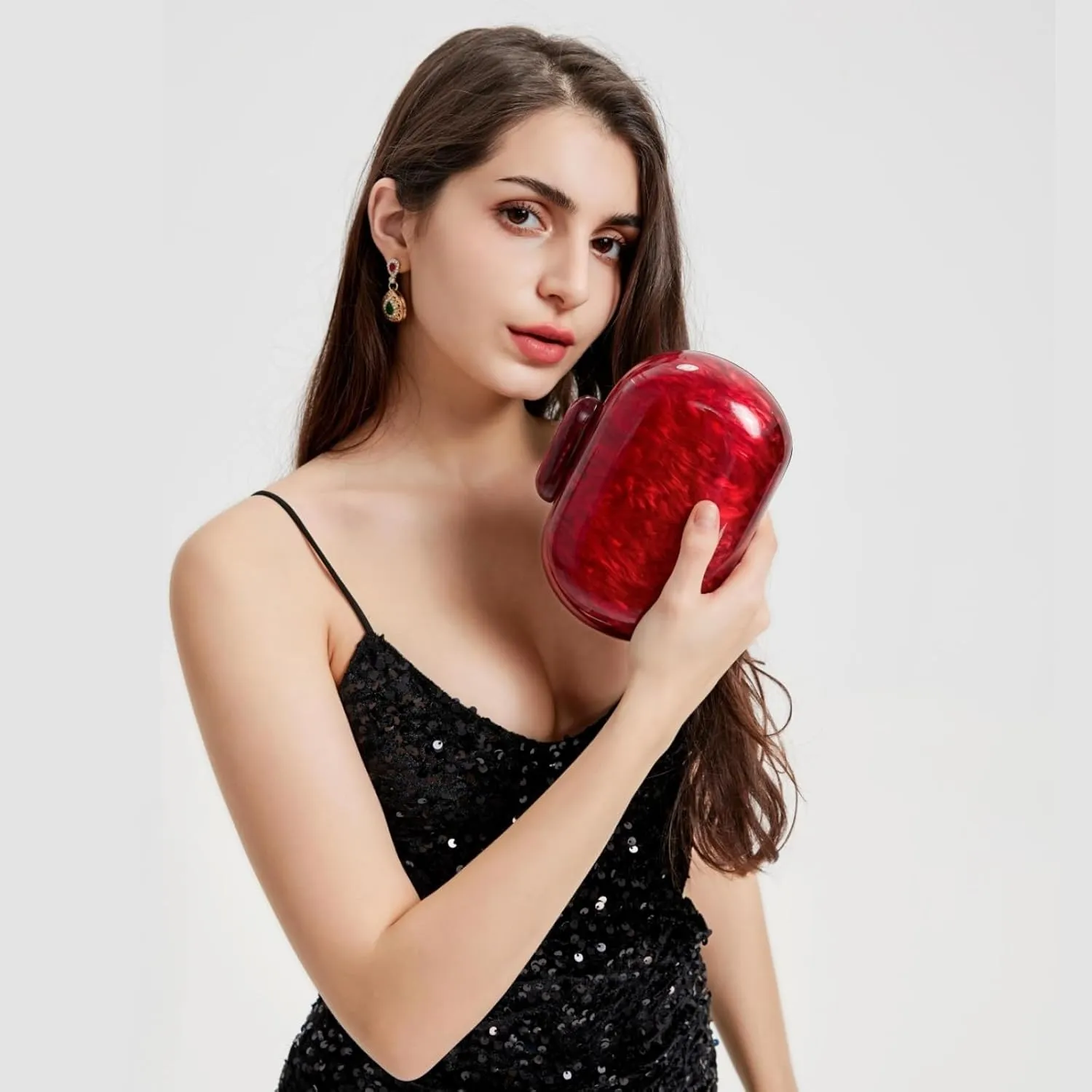 Acrylic Evening Clutch Bag for Women Shell Shape Shoulder Crossbody Bag Glitter Marble Purse Handbag