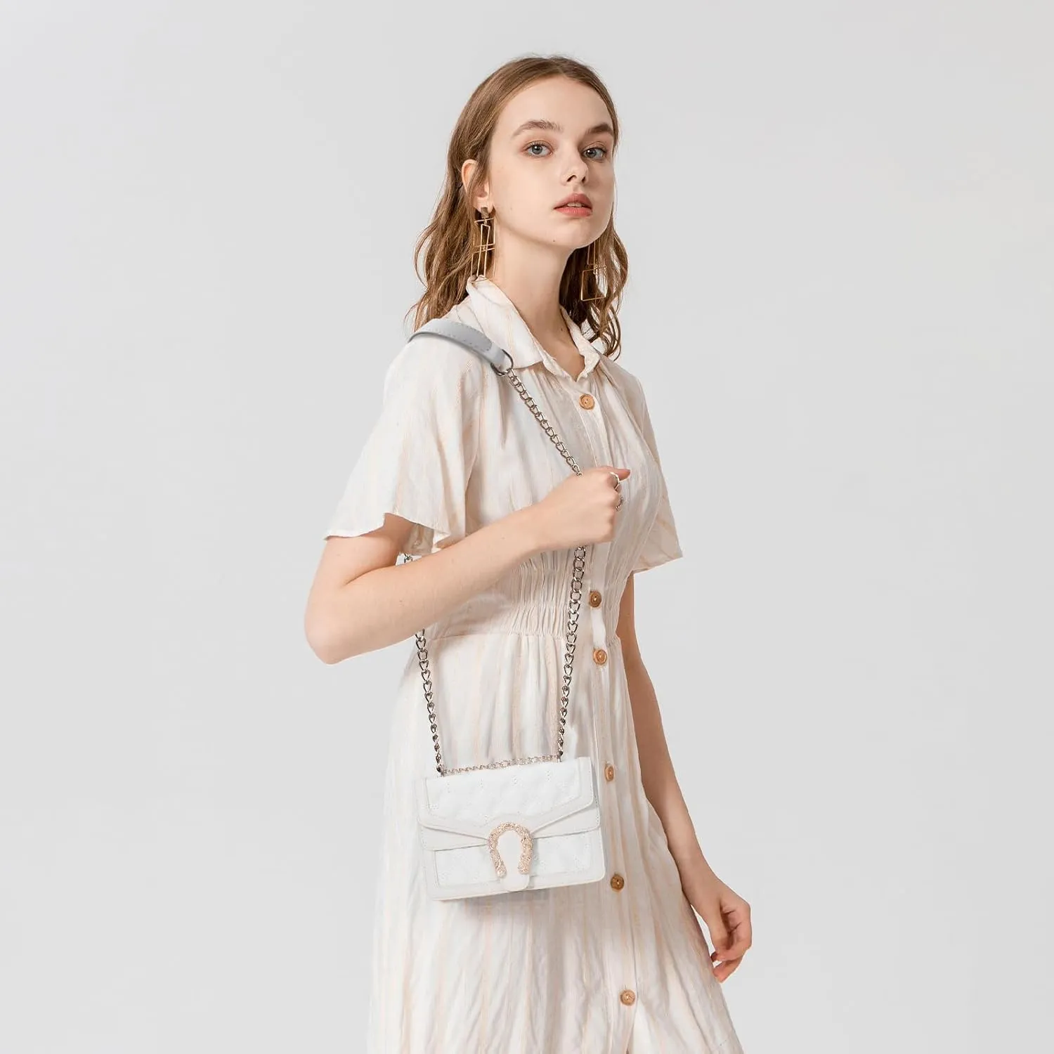 Aiqudou Crossbody Bag and Satchel Purse for Women - Fashion Snake Print Chain Purse Luxury PU Leather HandBag