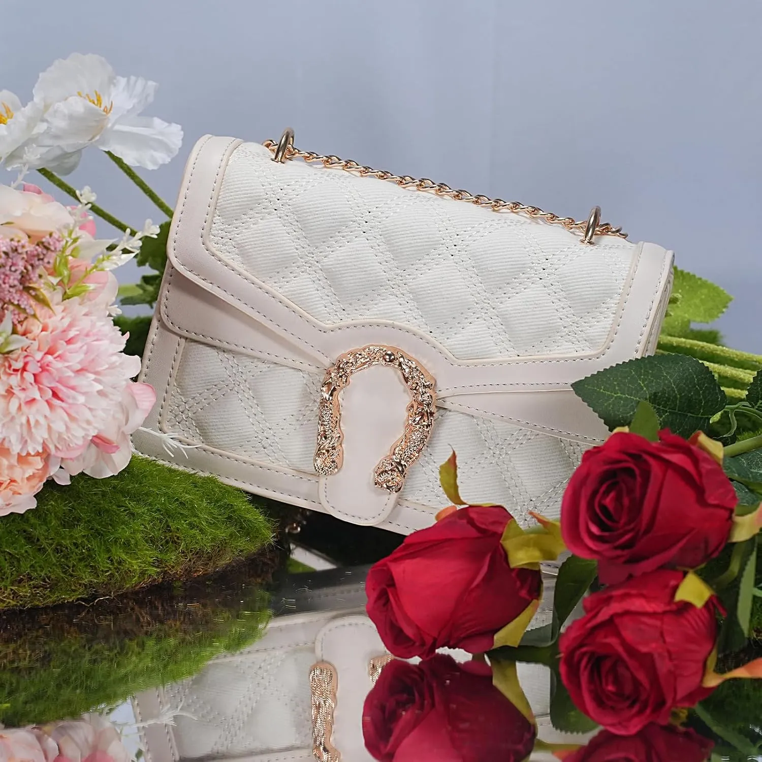 Aiqudou Crossbody Bag and Satchel Purse for Women - Fashion Snake Print Chain Purse Luxury PU Leather HandBag