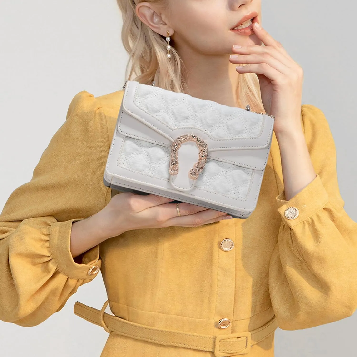 Aiqudou Crossbody Bag and Satchel Purse for Women - Fashion Snake Print Chain Purse Luxury PU Leather HandBag