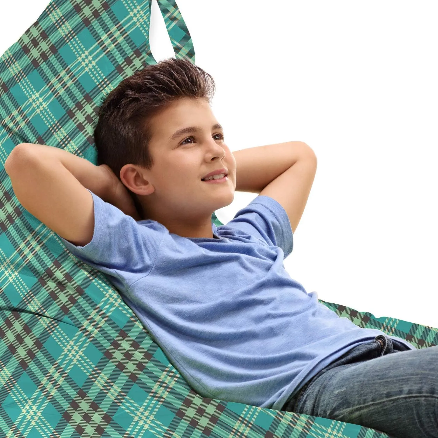 Ambesonne Brown Plaid Lounger Chair Bag, Scottish Tartan Background Forming in Symmetry, High Capacity Storage with Handle Container, Lounger Size, Almond Green Umber