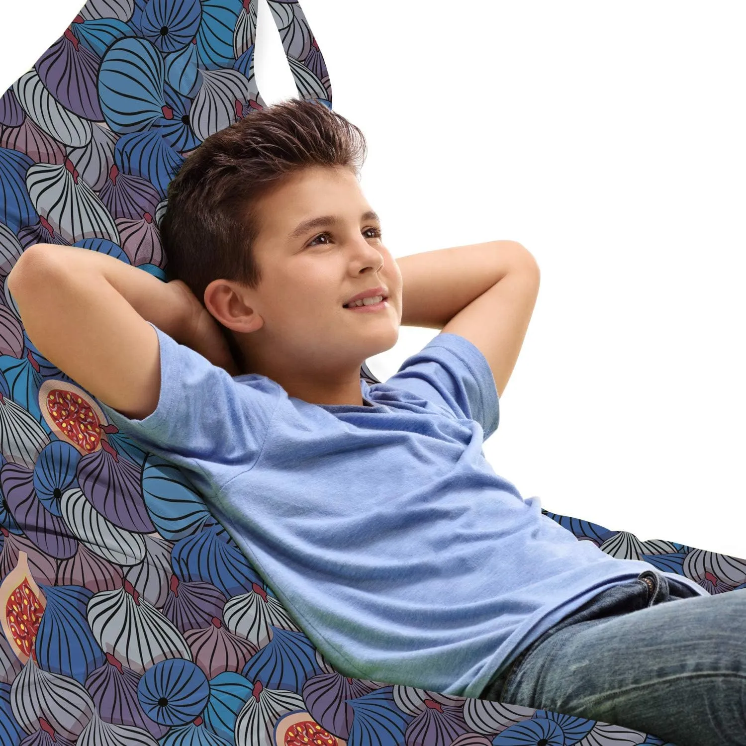 Ambesonne Fruit Lounger Chair Bag, Half Whole Fig Fruits Ripe Gourmet Vivid Mediterranean Region Artwork, High Capacity Storage with Handle Container, Lounger Size, Blue Purple Grey
