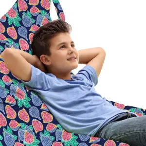 Ambesonne Fruit Lounger Chair Bag, Repetitive Style Pattern of Ripe Figs and Leaves in Colorful Design Print, High Capacity Storage with Handle Container, Lounger Size, Dark Blue Multicolor