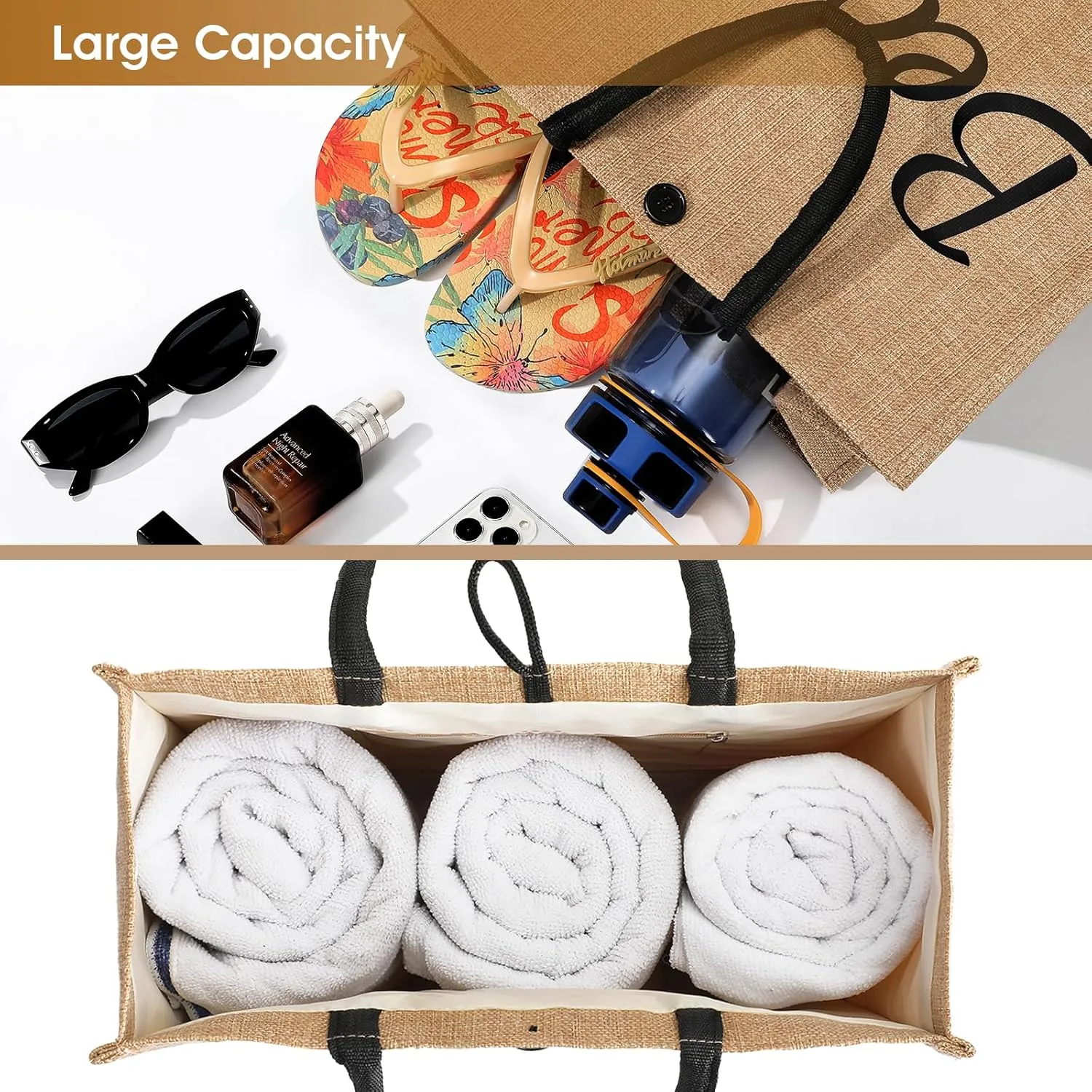 Beach Bag, Large Beach Bag for Women, Woven Straw Tote Bag, Weaving Swim Gym Shopping Travel Bag with Button