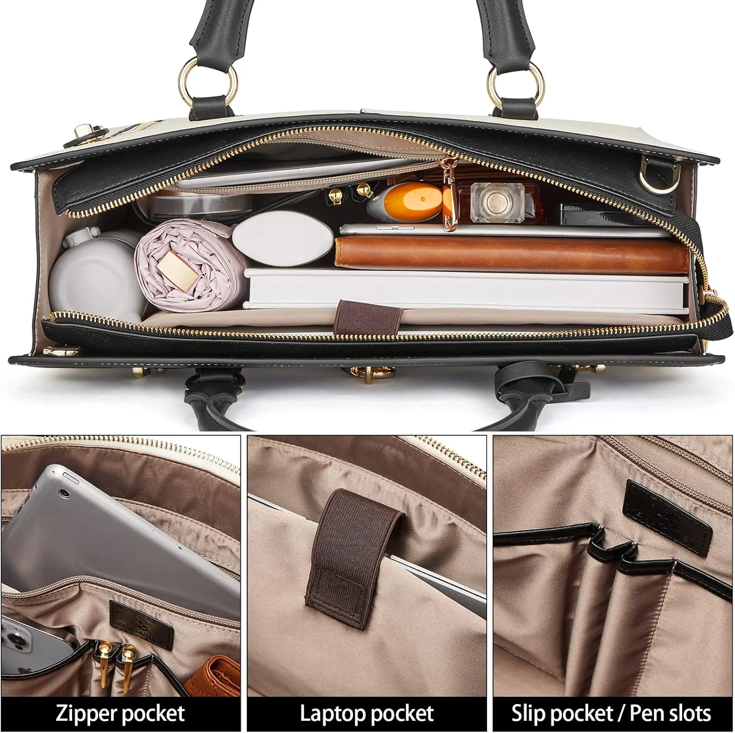 BOSTANTEN Briefcase for Women 15.6 inch Leather Laptop Bag Vintage Slim Lawyer Business Bag Stylish Work Purse