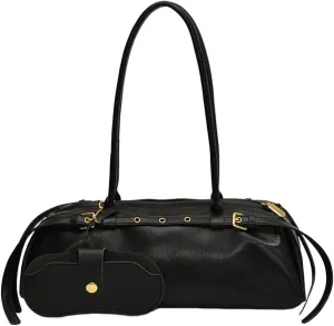 Boston Handbag for Women Solid Shoulder Bag PU Leather Casual Underarm Bag Tote Bag Bag (Black)