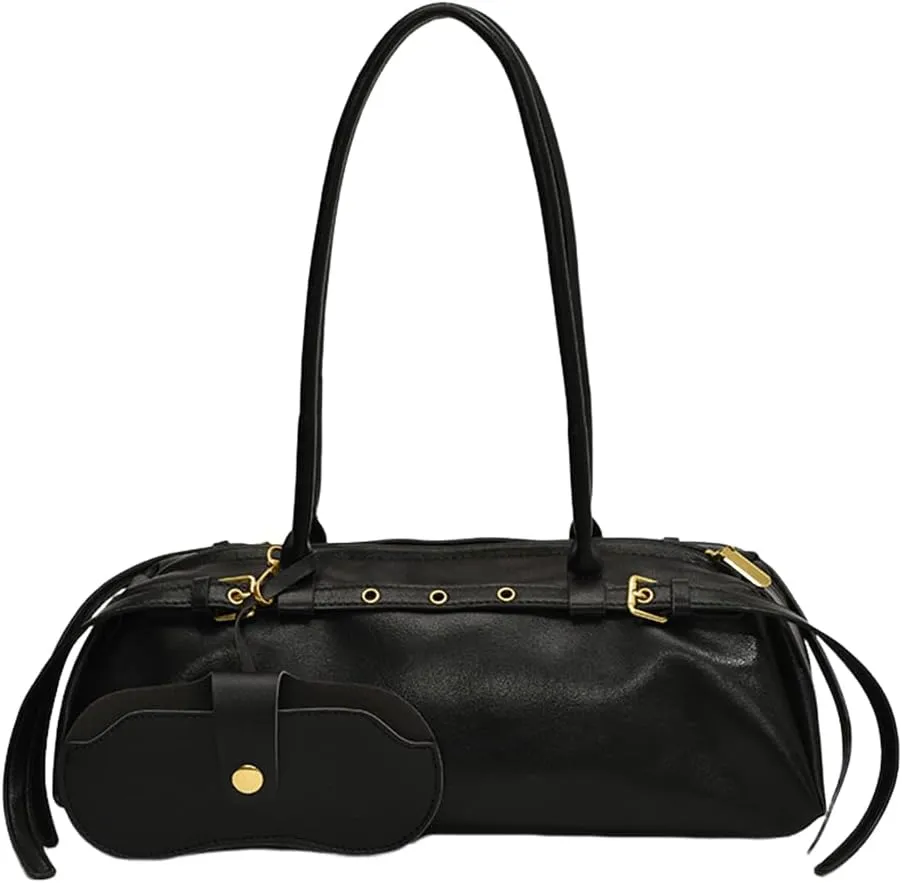 Boston Handbag for Women Solid Shoulder Bag PU Leather Casual Underarm Bag Tote Bag Bag (Black)