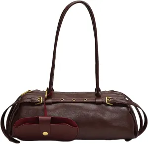Boston Handbag for Women Solid Shoulder Bag PU Leather Retro Underarm Bag Tote Bag Bag (Burgundy)