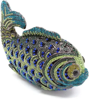 Boutique De FGG Fish Rhinestone Clutch Purses for Women Formal Evening Bags Prom Purse Wedding Party Crystal Clutch Bag,Mini