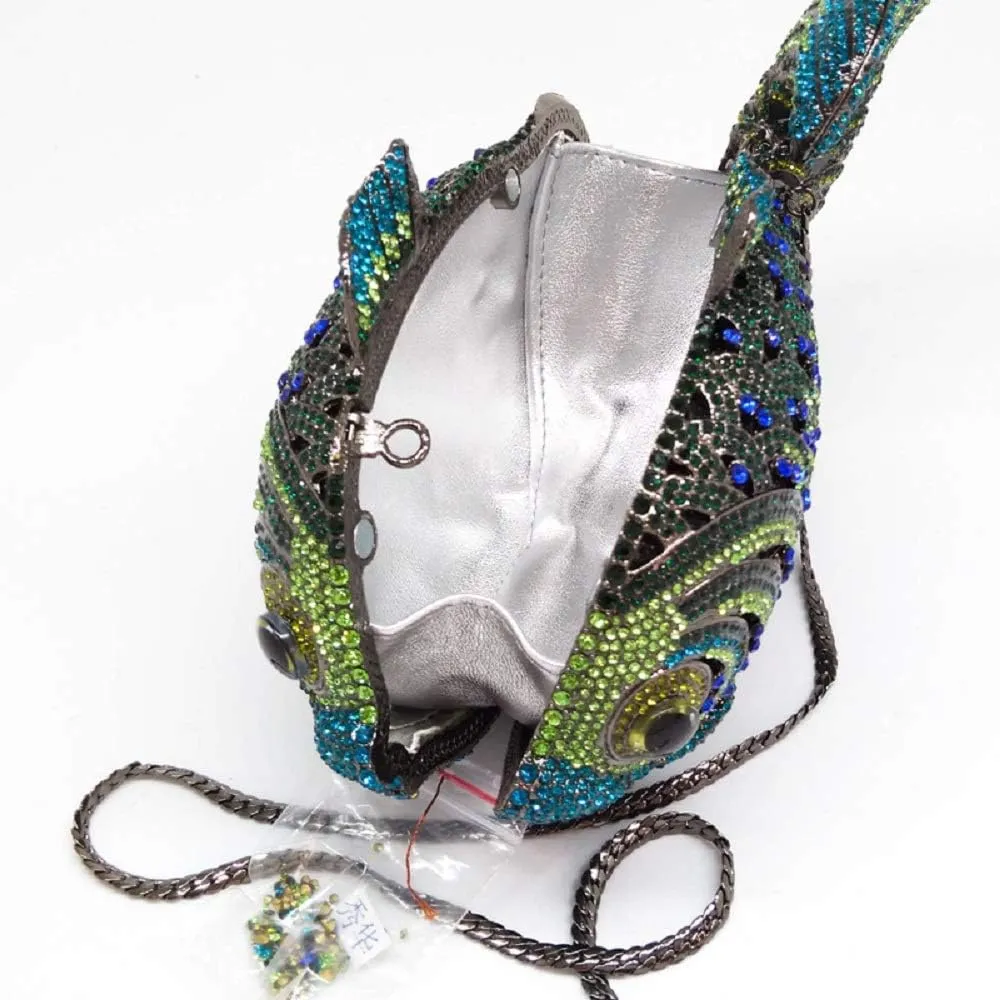 Boutique De FGG Fish Rhinestone Clutch Purses for Women Formal Evening Bags Prom Purse Wedding Party Crystal Clutch Bag,Mini