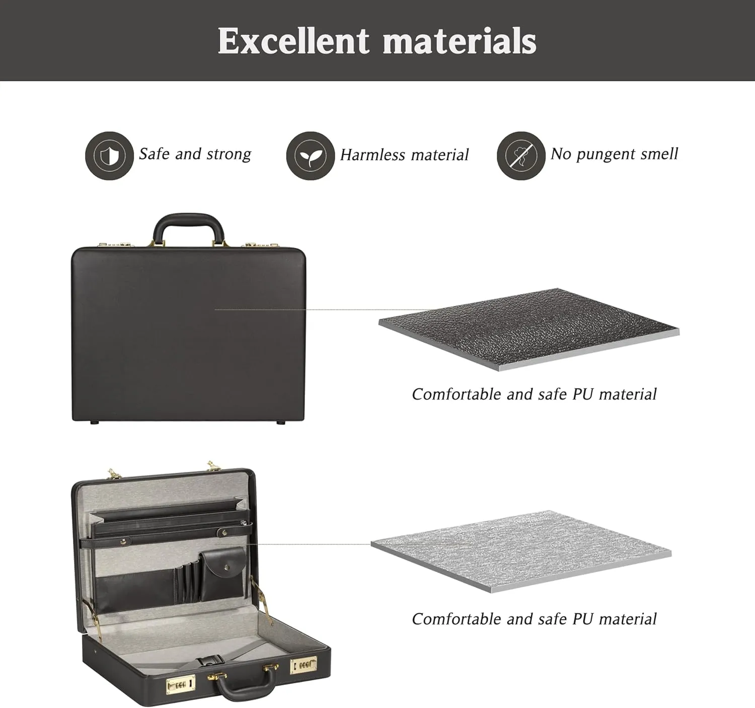 Briefcases for Men, Professional Leather Briefcase with Lock, Hard Shell Business Brief Case, Durable Executive Attache Case for Laptop Documents, Mens Hard Briefcase for Work Office Travel, Black