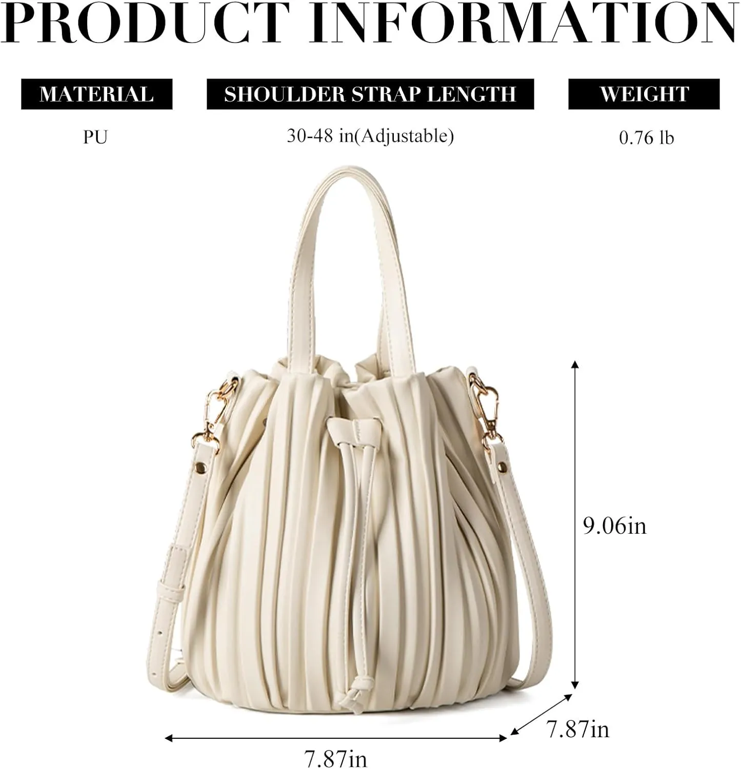 Bucket Bags for Women, Mini Leather Drawstring Crossbody Bucket Purses Pleated Shoulder Handbags