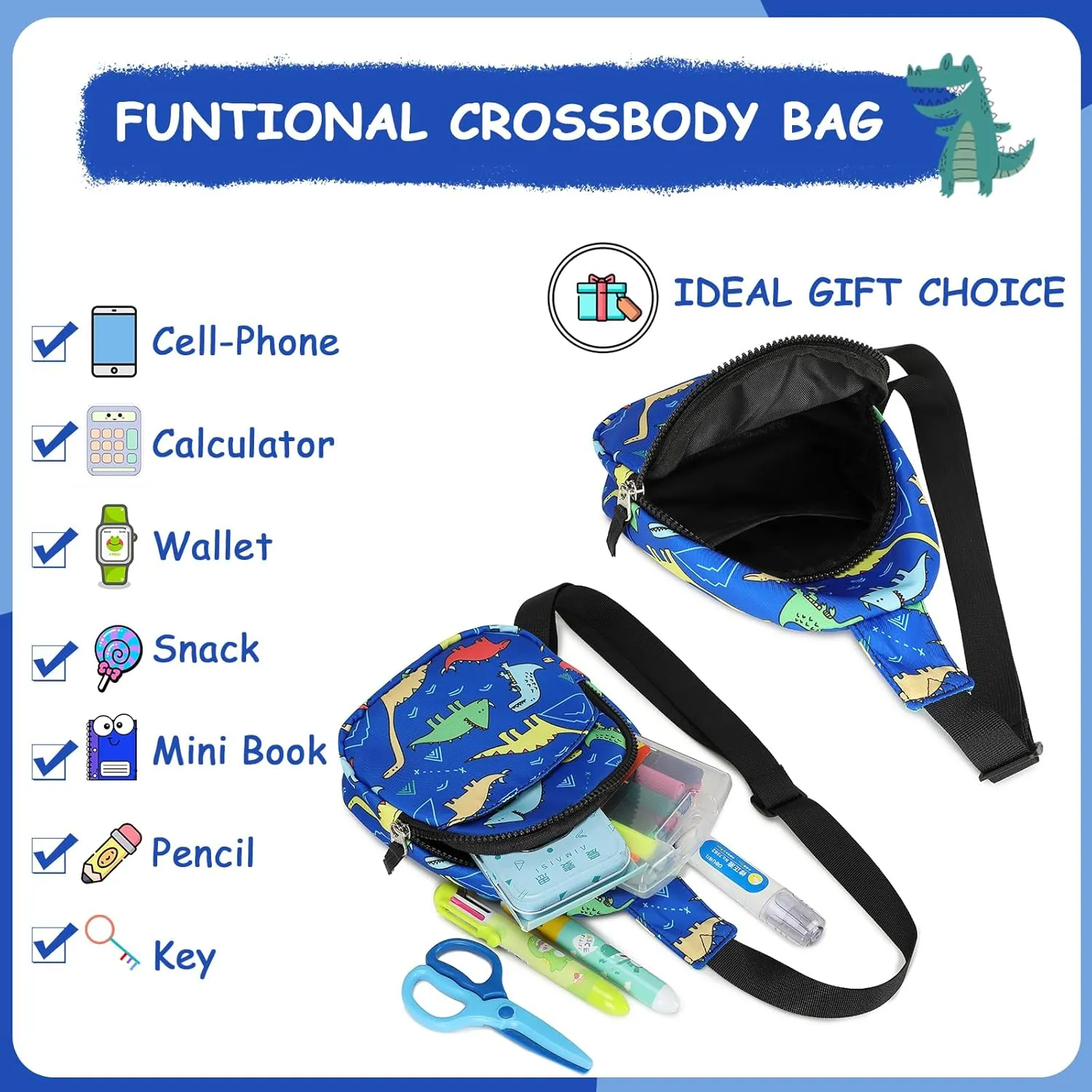 CAMTOP Crossbody Bag Kids Sling Bag Shoulder Bag Chest Pack Small Cartoon Boys Girls Travel Cycling Skating 3-8 years old