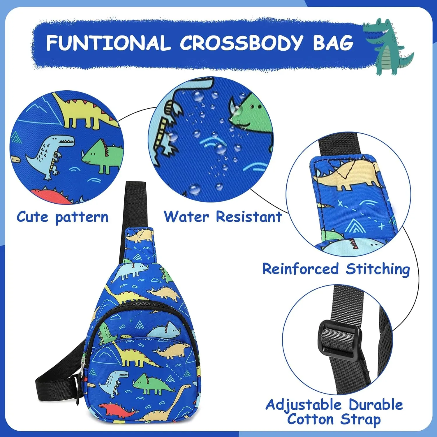 CAMTOP Crossbody Bag Kids Sling Bag Shoulder Bag Chest Pack Small Cartoon Boys Girls Travel Cycling Skating 3-8 years old