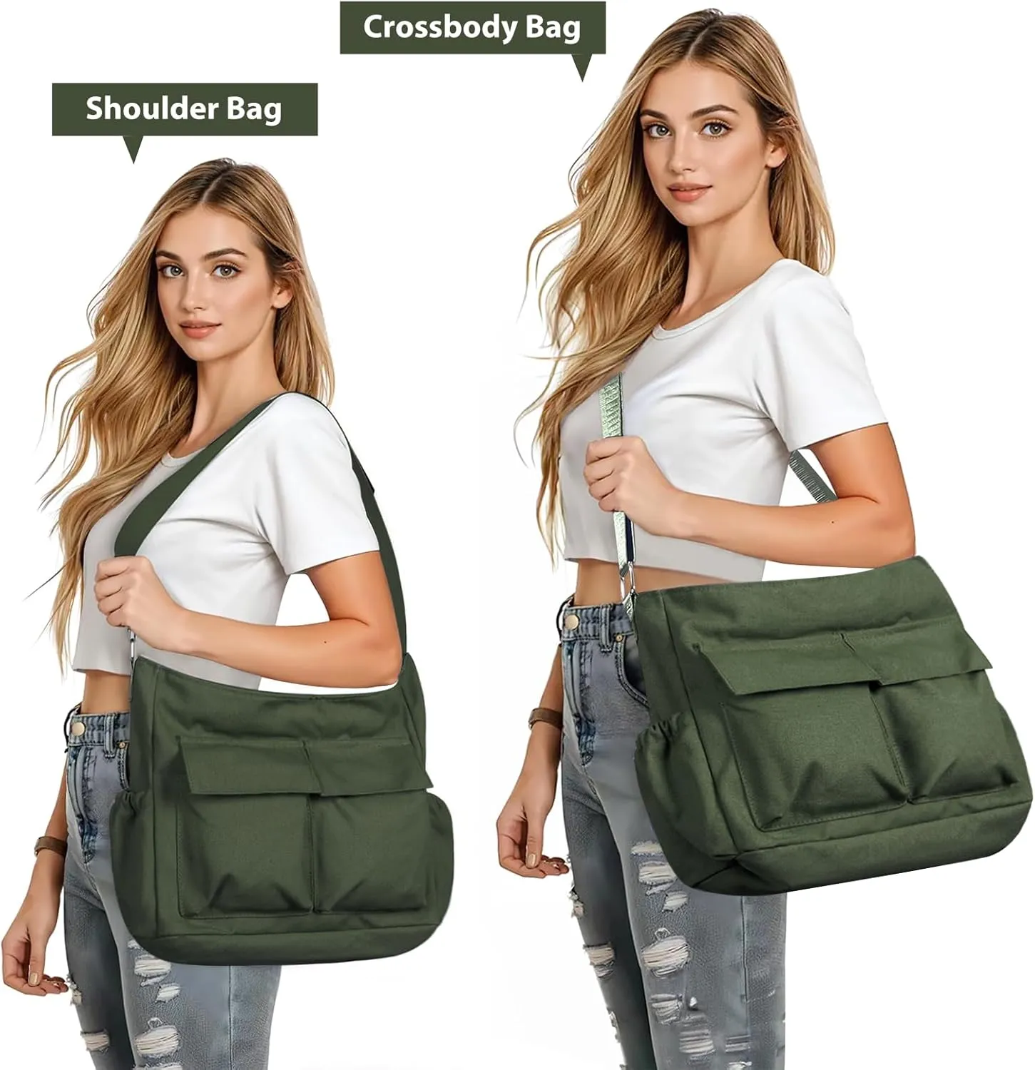 Canvas Messenger Bag Crossbody Shoulder Bag for Men Women Vintage Tote Laptop Bag Large Hobo Bag with Multiple Pockets