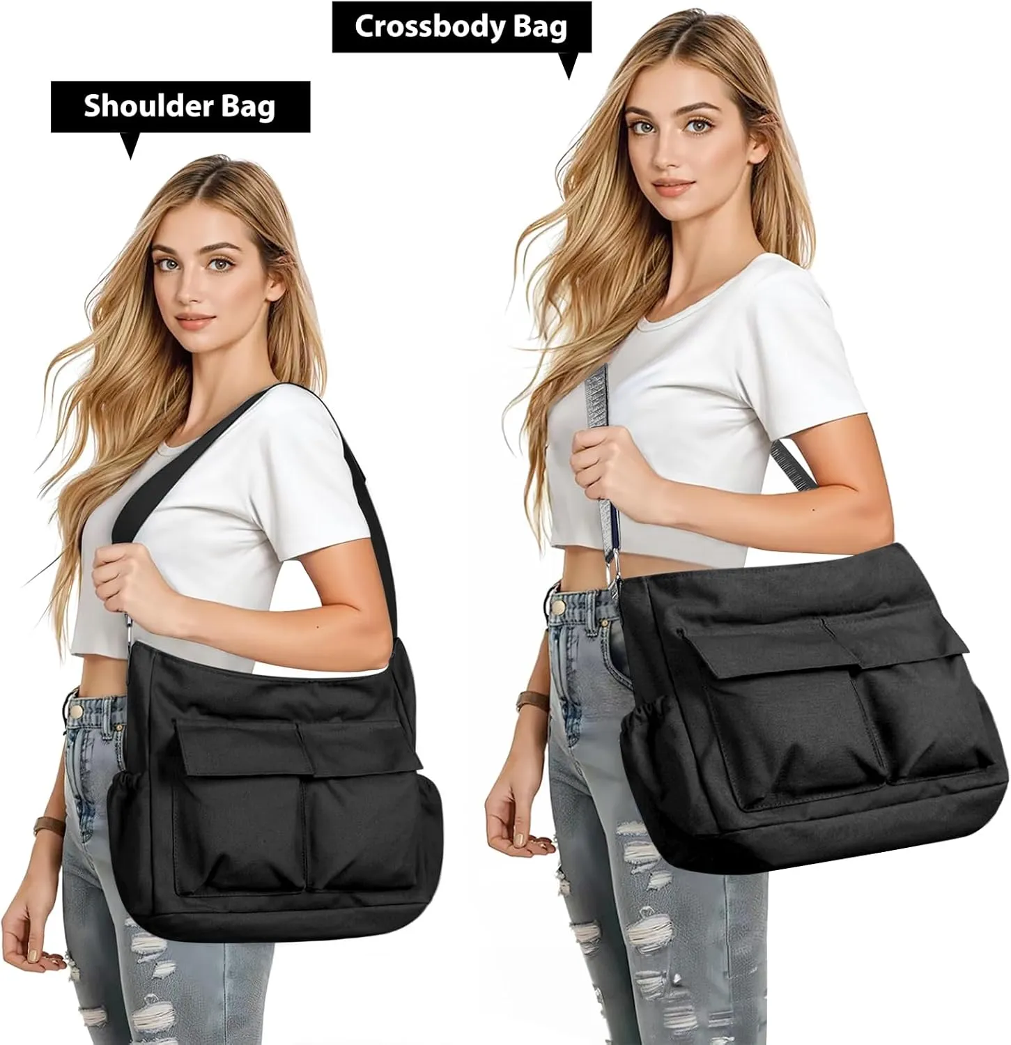 Canvas Messenger Bag Crossbody Shoulder Bag for Men Women Vintage Tote Laptop Bag Large Hobo Bag with Multiple Pockets
