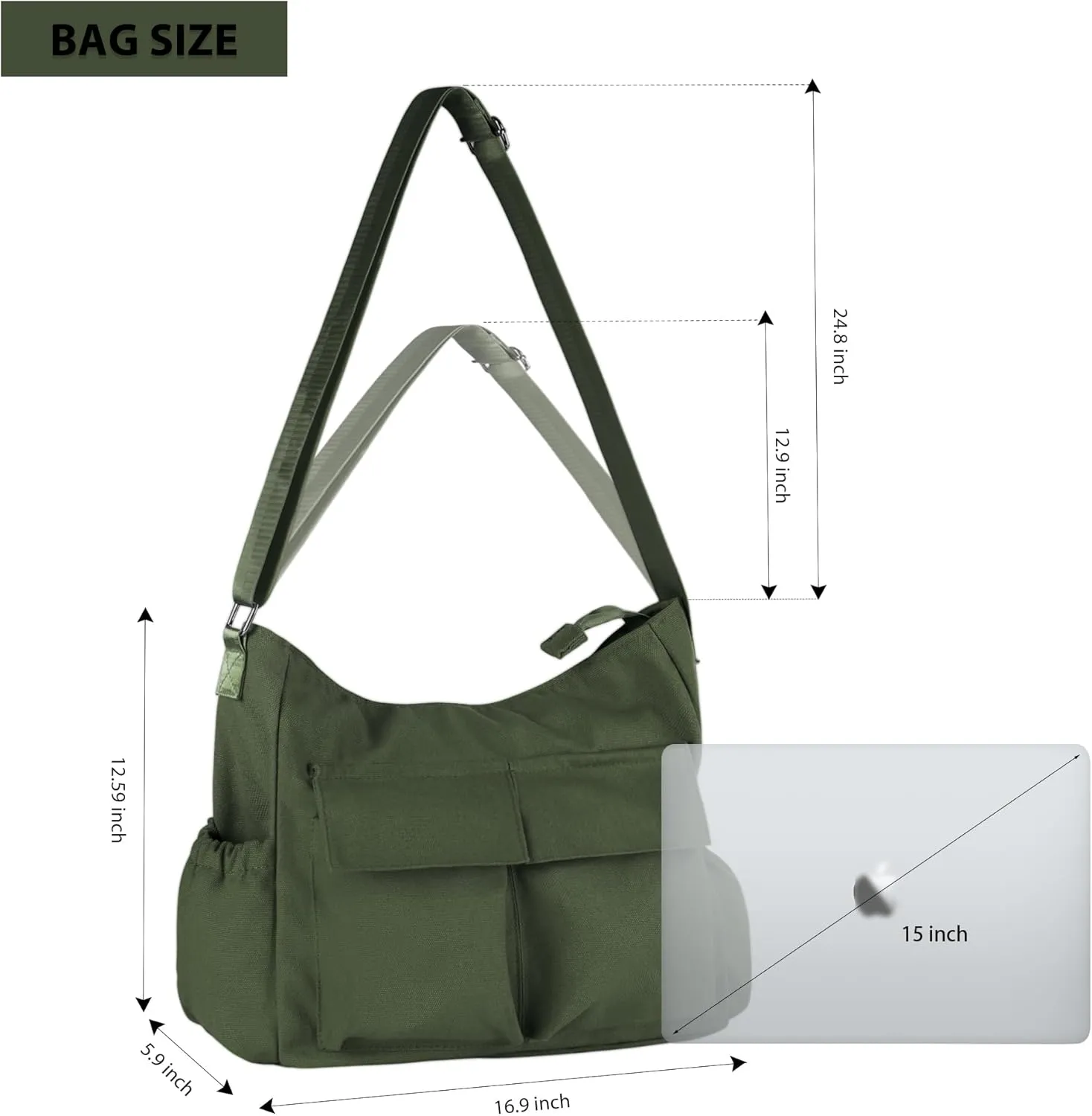 Canvas Messenger Bag Crossbody Shoulder Bag for Men Women Vintage Tote Laptop Bag Large Hobo Bag with Multiple Pockets