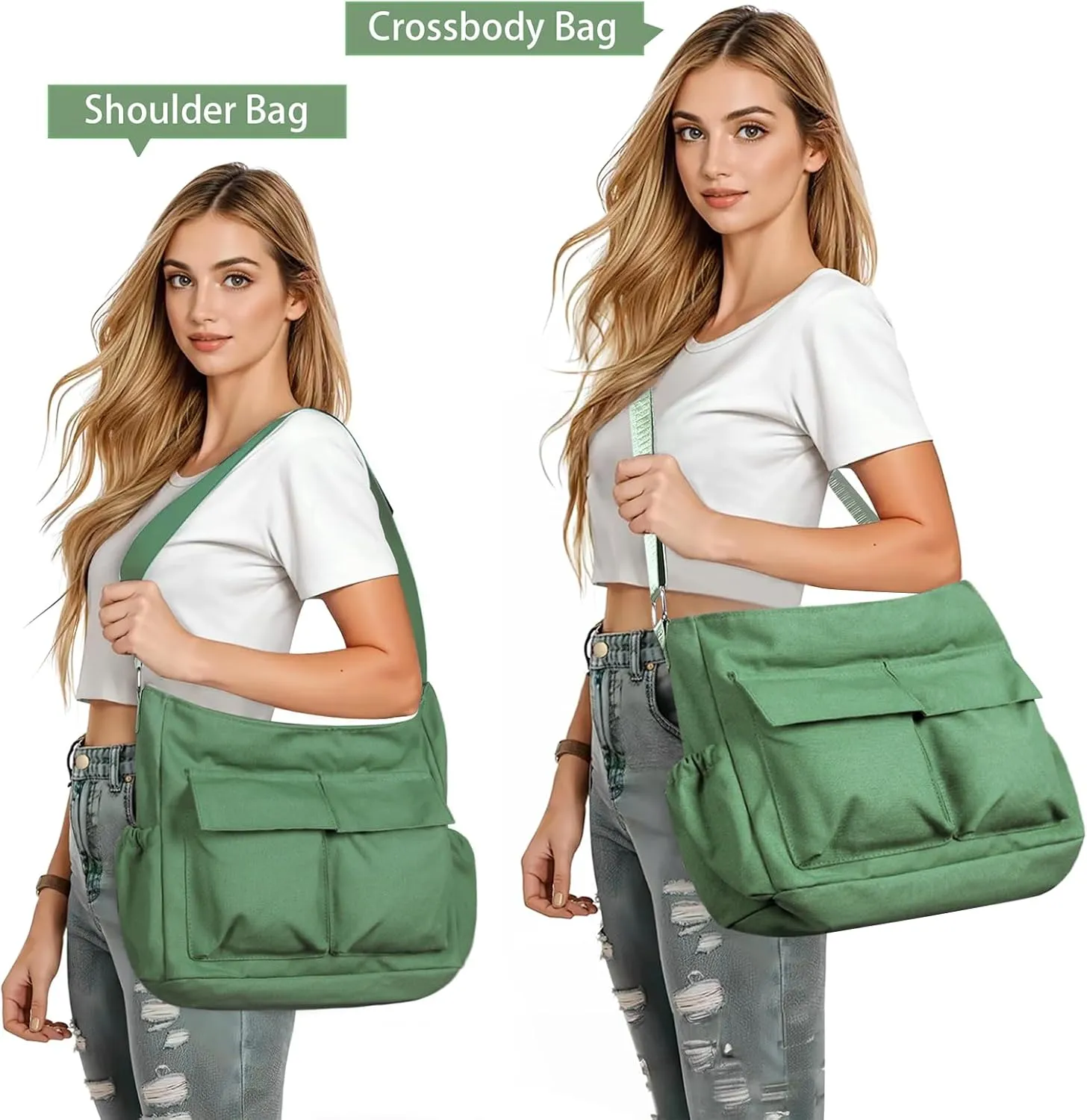 Canvas Messenger Bag Crossbody Shoulder Bag for Men Women Vintage Tote Laptop Bag Large Hobo Bag with Multiple Pockets