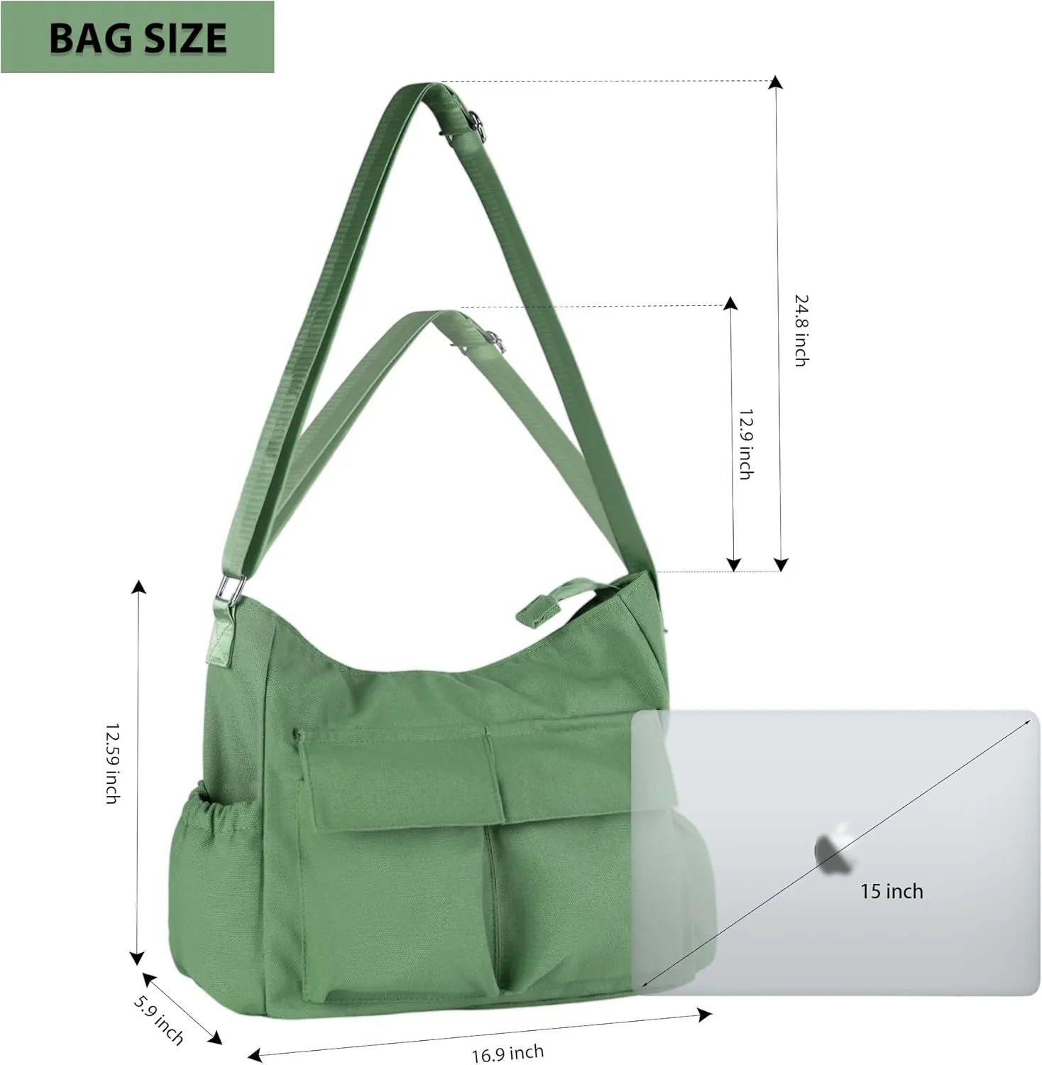 Canvas Messenger Bag Crossbody Shoulder Bag for Men Women Vintage Tote Laptop Bag Large Hobo Bag with Multiple Pockets