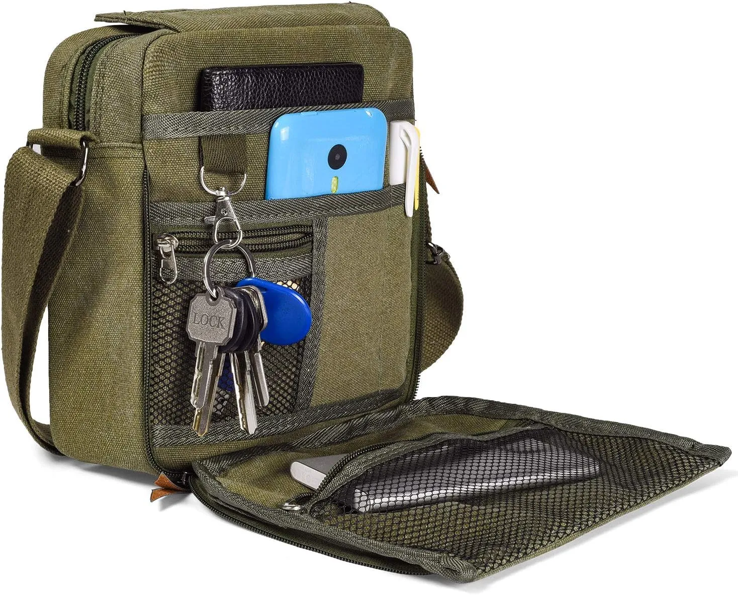 Canvas Small Messenger for Men Women, Mini Crossbody Shoulder Chest Travel Bag, Multi-pocket Purse