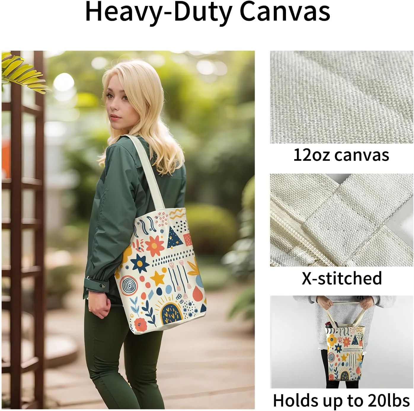 Canvas Tote Bag for Women, Aesthetic Tote Bag with Zipper Pocket for Grocery Travel Work Gift, Canvas Shopping Bag