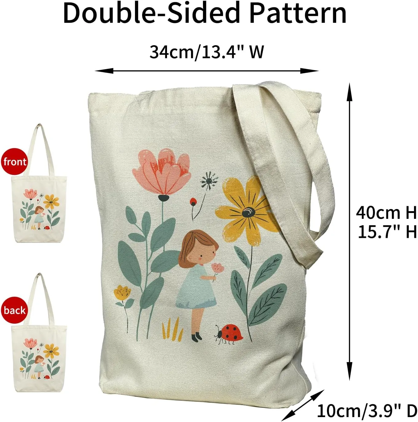 Canvas Tote Bag for Women, Aesthetic Tote Bag with Zipper Pocket for Grocery Travel Work Gift, Canvas Shopping Bag