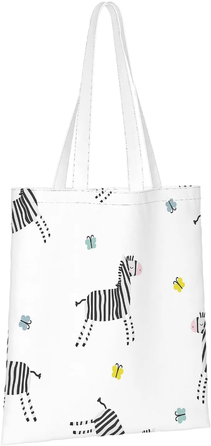 Canvas Tote BagViruses Cartoon Bacteria Emoticon Reusable Large Shopping Shoulder Tote Bag For Women