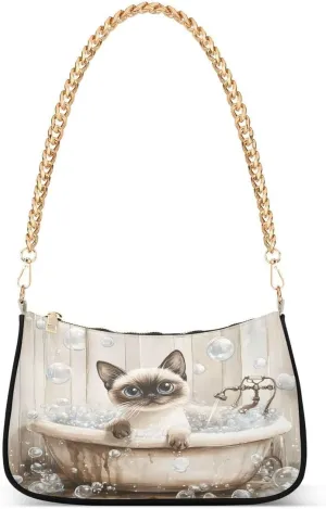 Cat Bubble Kitten Tote Bag Hobo Handbag for Women Ladies Shoulder Bag Mini Clutch Purse with Zipper Closure