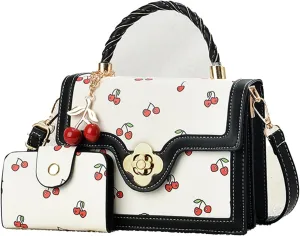 Cherry Handbag Y2K for Women with Charm Wallet Cherry Print Top Hand Crossbody Purse Kawaii Sweet Cute Bag Fashionable Daily