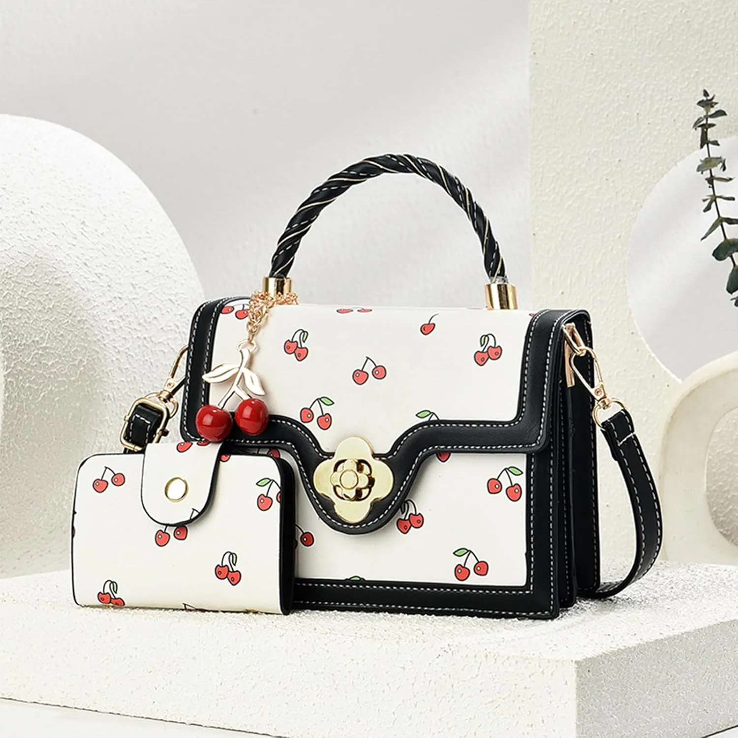 Cherry Handbag Y2K for Women with Charm Wallet Cherry Print Top Hand Crossbody Purse Kawaii Sweet Cute Bag Fashionable Daily