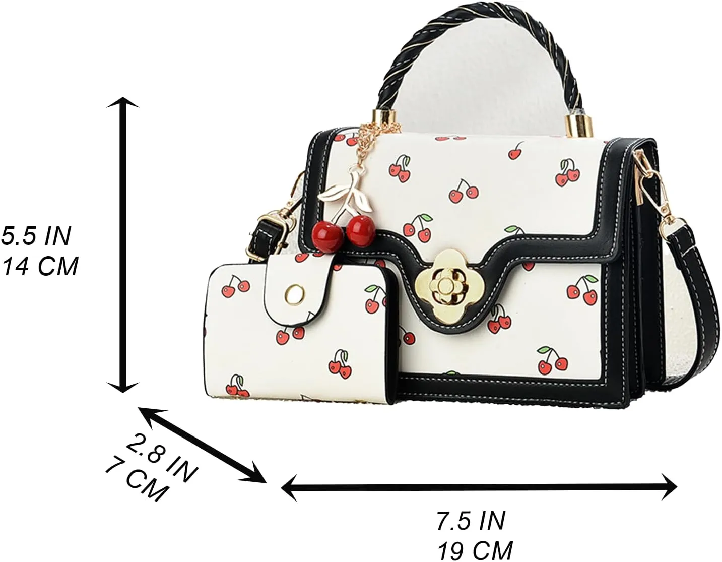 Cherry Handbag Y2K for Women with Charm Wallet Cherry Print Top Hand Crossbody Purse Kawaii Sweet Cute Bag Fashionable Daily