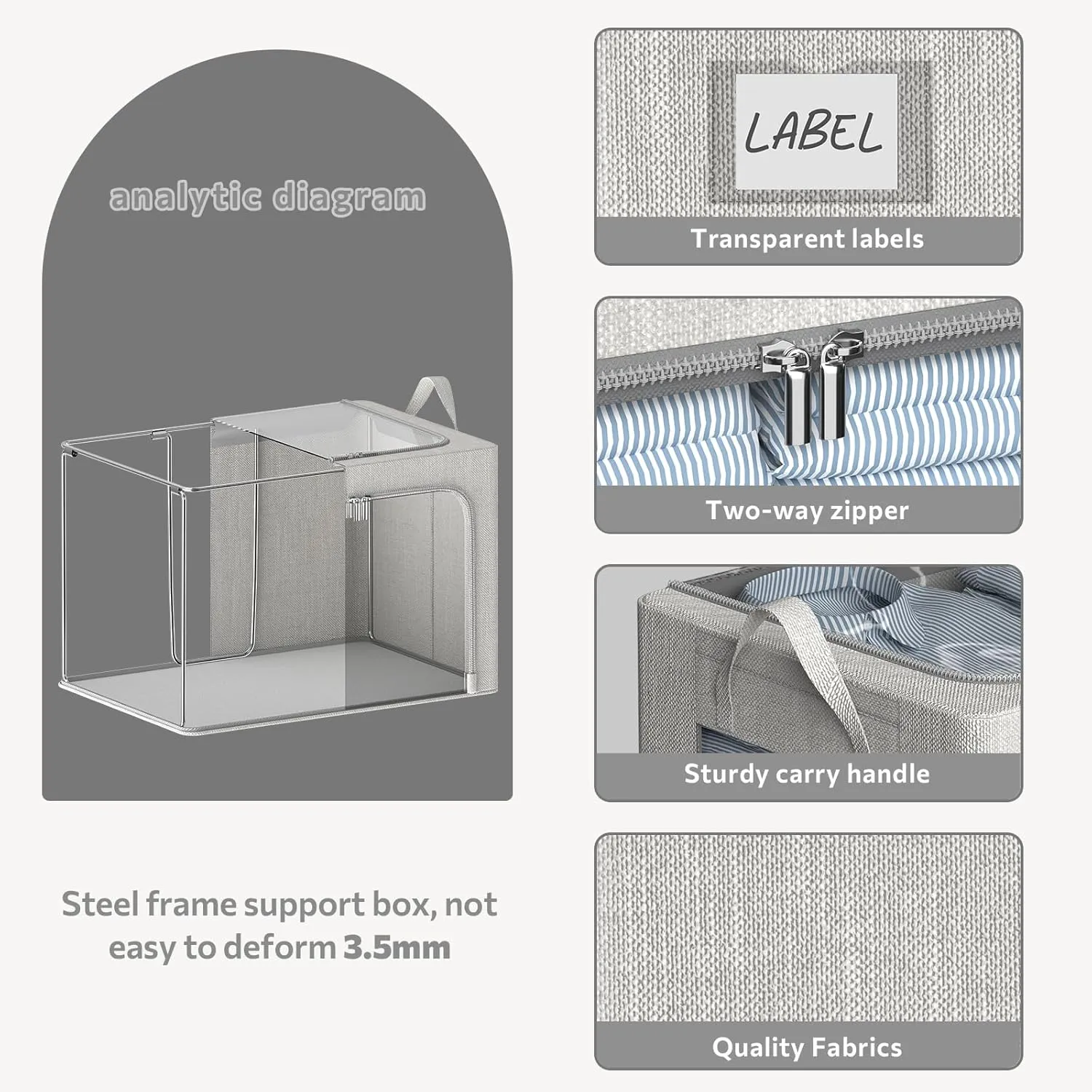 Clothes Storage Bins 4 Pack Foldable Storage Organizer Bin with Metal Frame for Clothes Blanket Sweater Linen Fabric Storage Box with Opening Clear Window(Light Gray, 19.7"L x 15.7"W x 12.6"H(inch))
