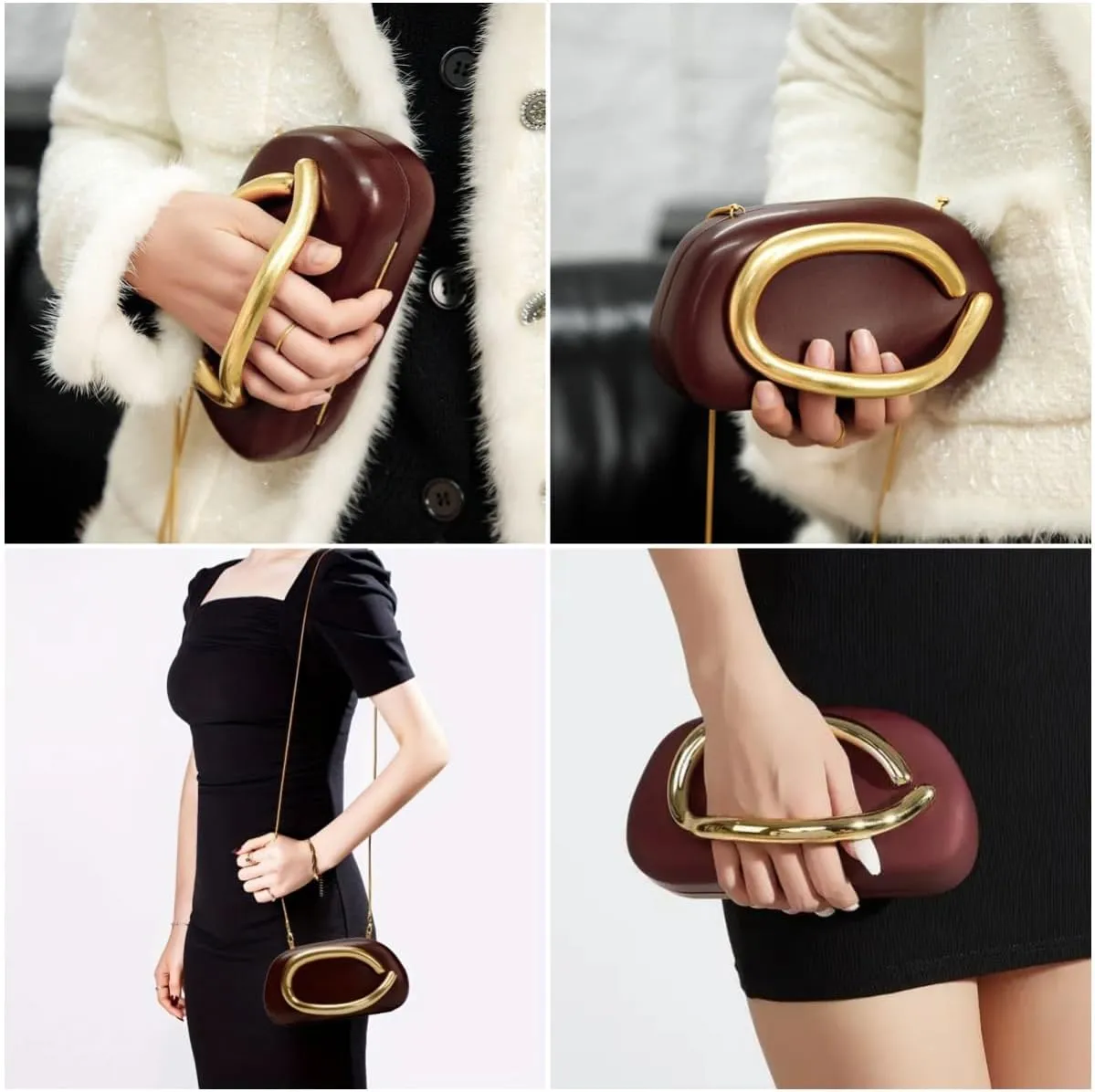 Clutch Purse Women Evening Bag Unique Trendy Purse 2025 Vegan Leather Handbag Acrylic Clutch Box with Chain