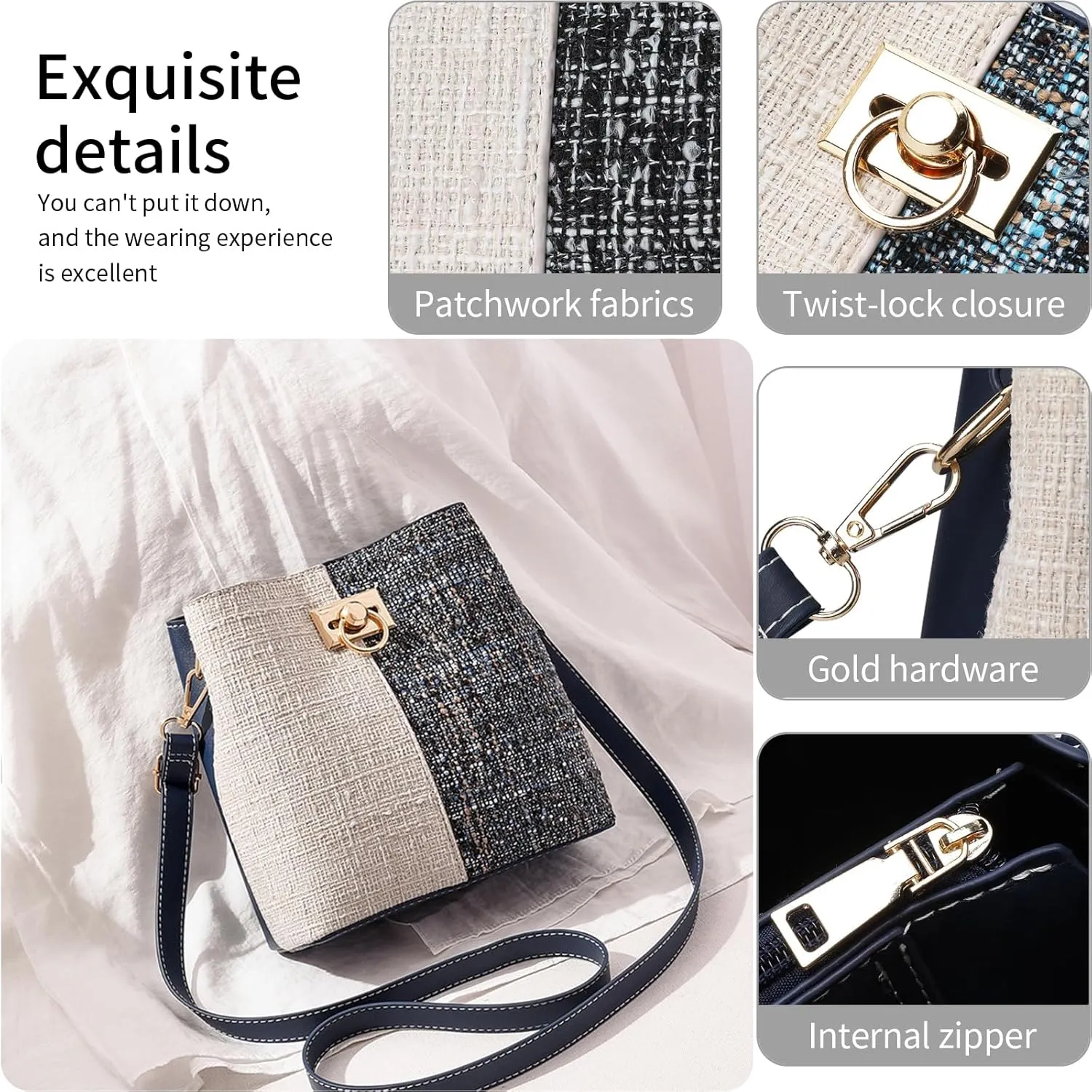 Cross Body Purse for Woman Trendy,Crossbody Bucket Bags-PU Leather with Adjustable Shoulder Strap, Multiple Pockets