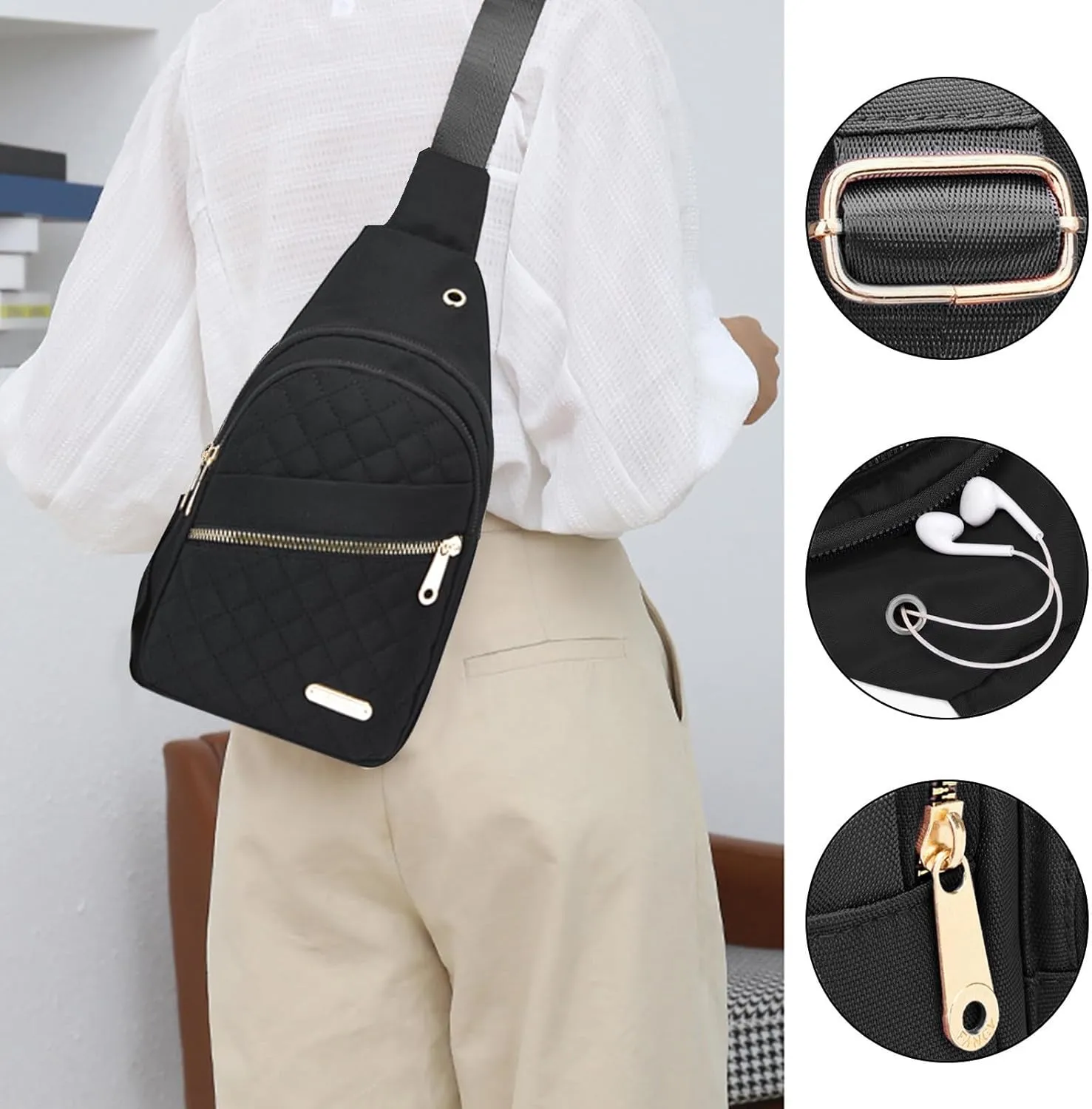 Crossbody Sling Bag for Men Women, Large Capacity Shoulder Bag with Data Hole, for Hiking, Camping, Cycling