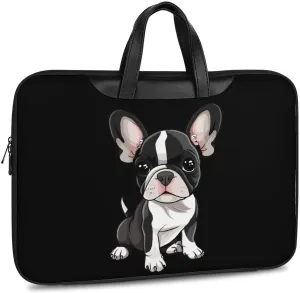 Cute Boston Terrier Dog Laptop Bag PU Leather Computer Tote Bag Carrying Case Messenger Bag with Handle