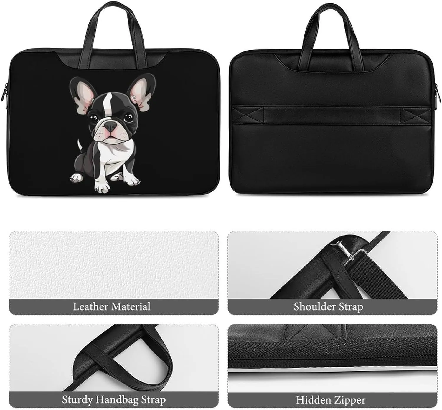 Cute Boston Terrier Dog Laptop Bag PU Leather Computer Tote Bag Carrying Case Messenger Bag with Handle