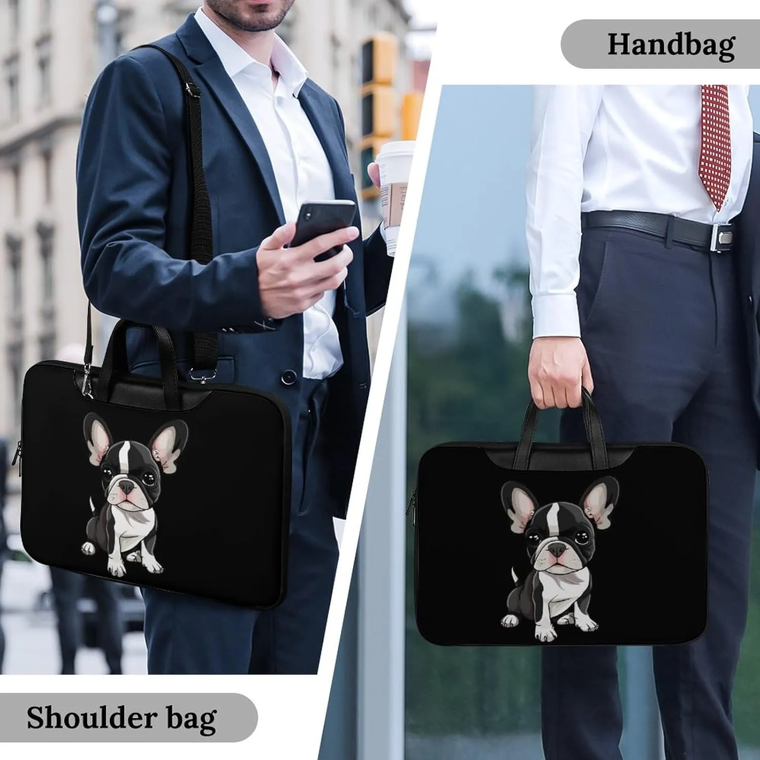 Cute Boston Terrier Dog Laptop Bag PU Leather Computer Tote Bag Carrying Case Messenger Bag with Handle