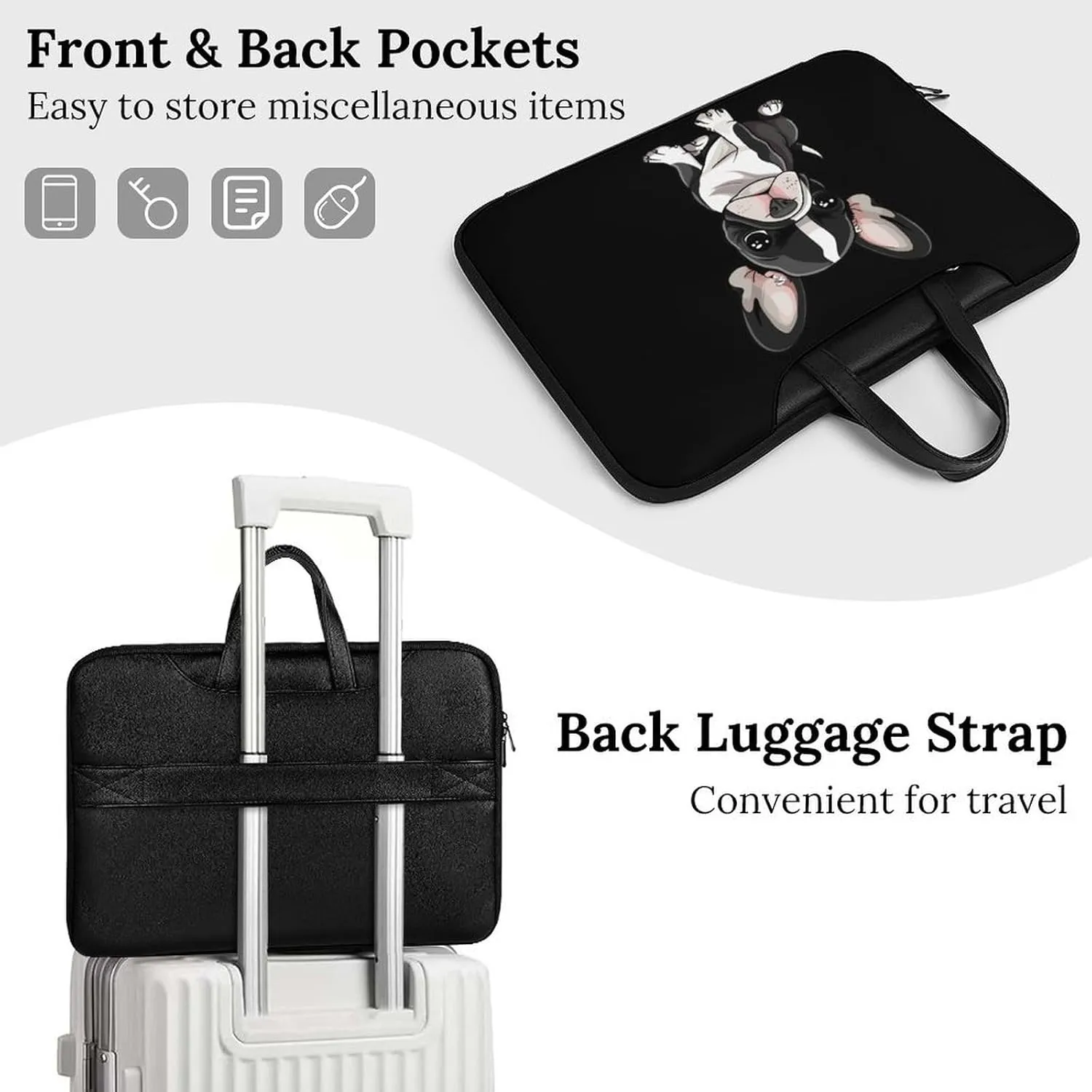 Cute Boston Terrier Dog Laptop Bag PU Leather Computer Tote Bag Carrying Case Messenger Bag with Handle