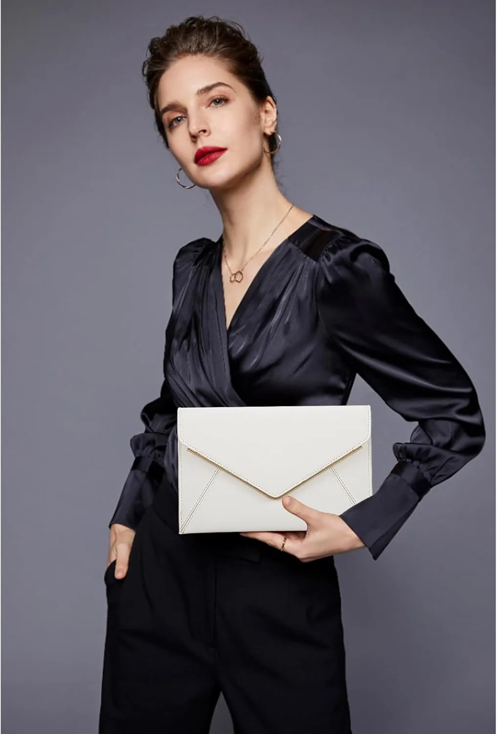DEXMAY Evening Clutch Handbag for Women Elegant Saffiano PU Leather Envelope Handheld Purse Formal Foldover Dressy Bag