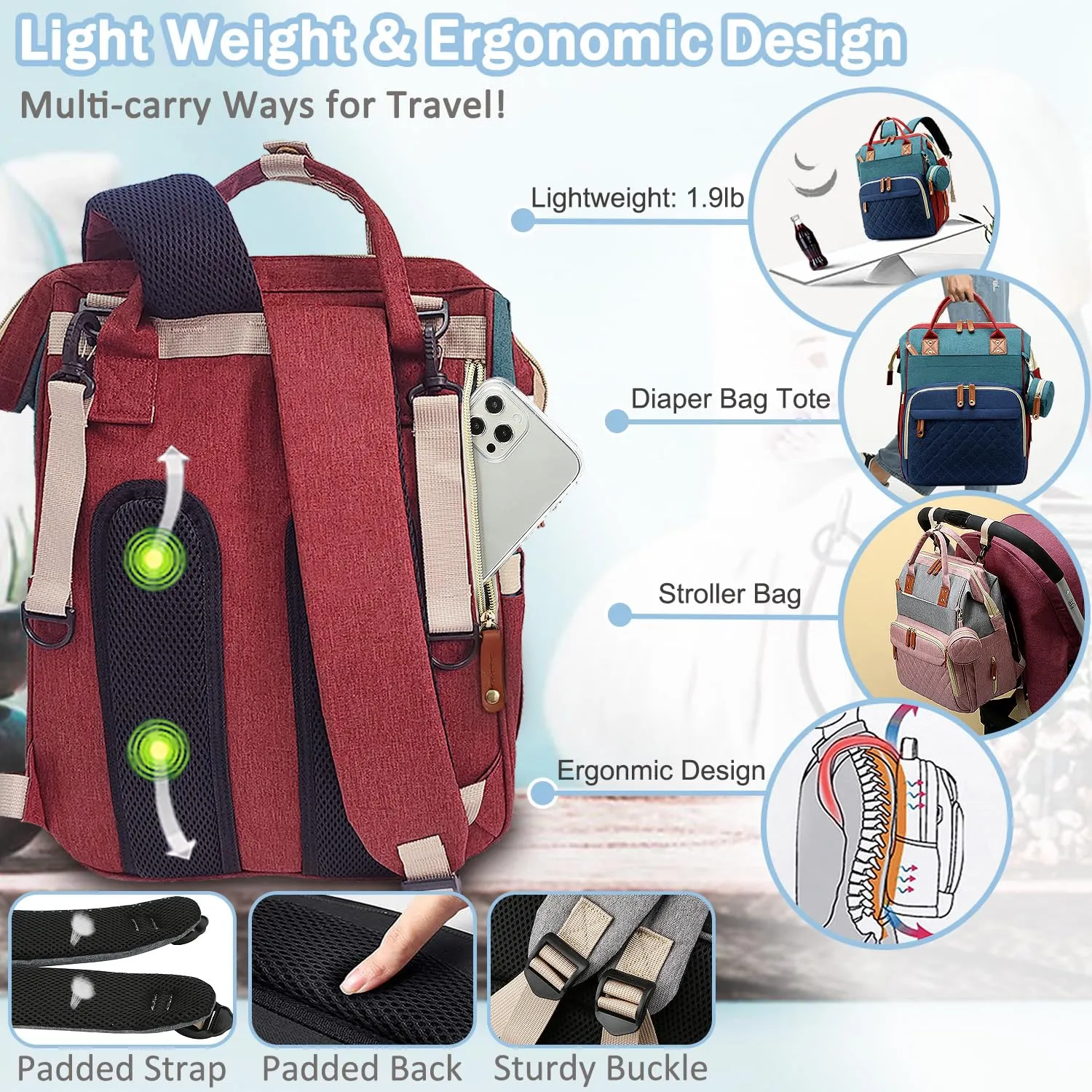 Diaper Bag Backpack Baby Bag, Baby Girl Boy Diaper Bag for Dad Mom with Pad, 16 Pockets, Pacifier Case, Large Diaper Bags Unisex for Travel (Colorful)