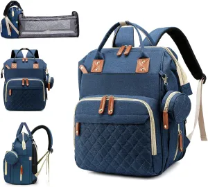 Diaper Bag with Changing Station, Waterproof 3 in 1 Baby Diaper Backpack with Foldable Changing Pad, Large Travel Back Pack for Baby Girl Boy, Blue