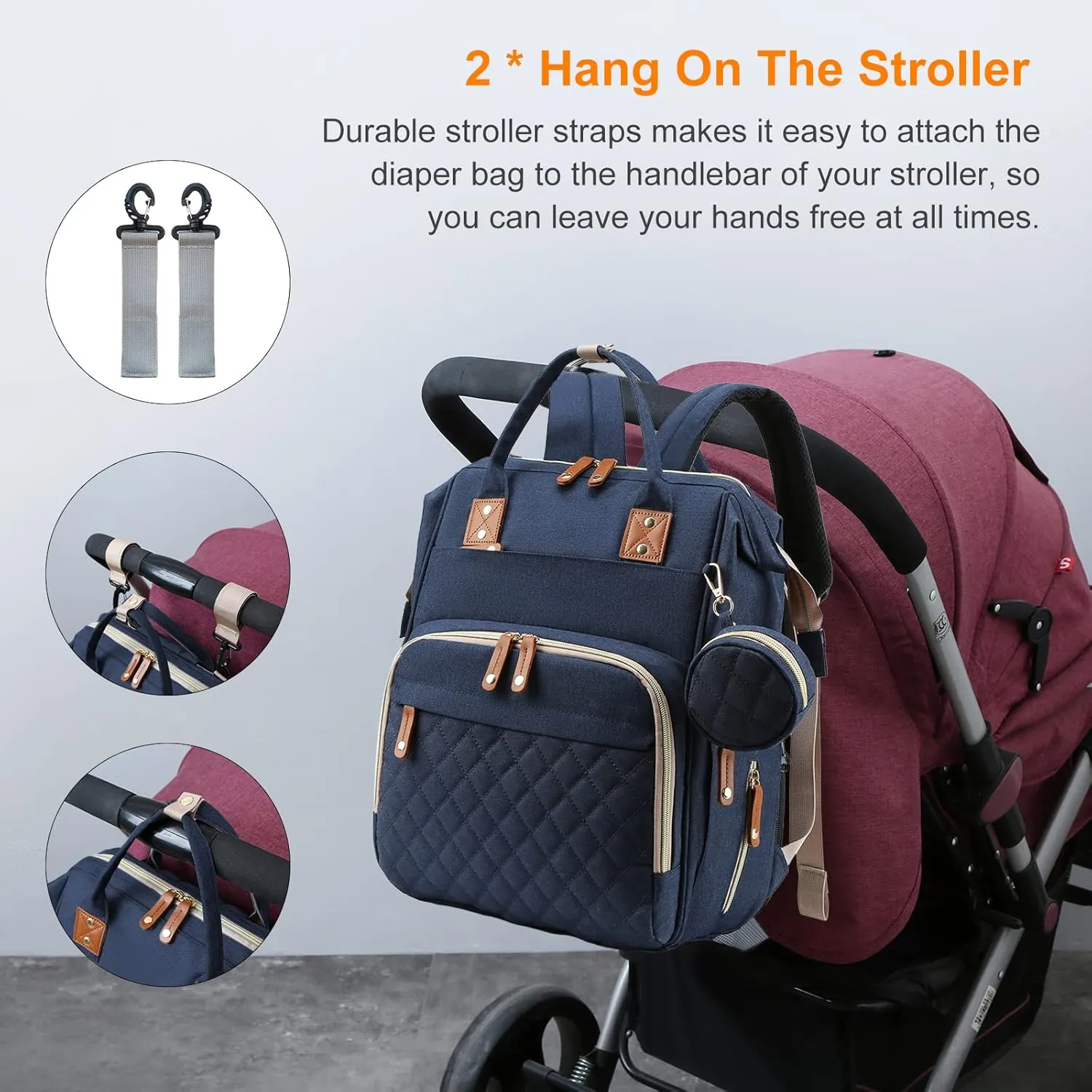 Diaper Bag with Changing Station, Waterproof 3 in 1 Baby Diaper Backpack with Foldable Changing Pad, Large Travel Back Pack for Baby Girl Boy, Blue