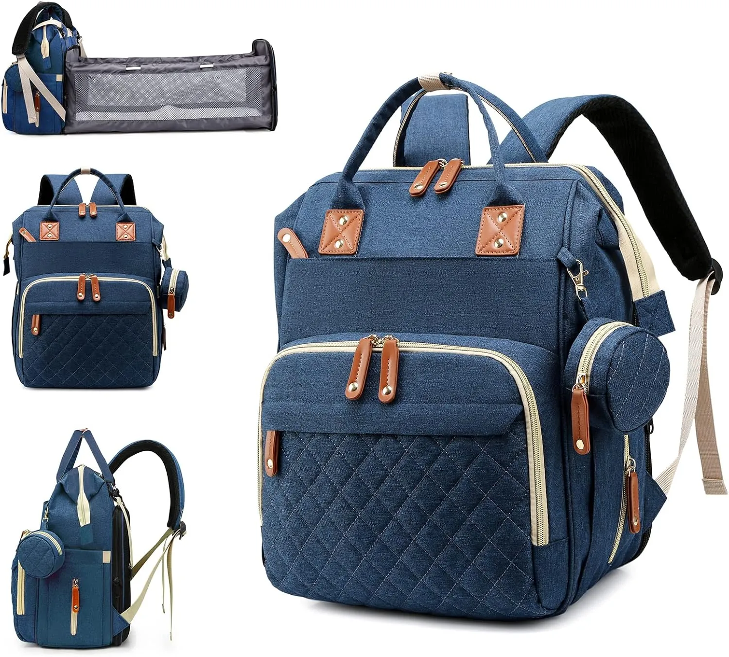 Diaper Bag with Changing Station, Waterproof 3 in 1 Baby Diaper Backpack with Foldable Changing Pad, Large Travel Back Pack for Baby Girl Boy, Blue