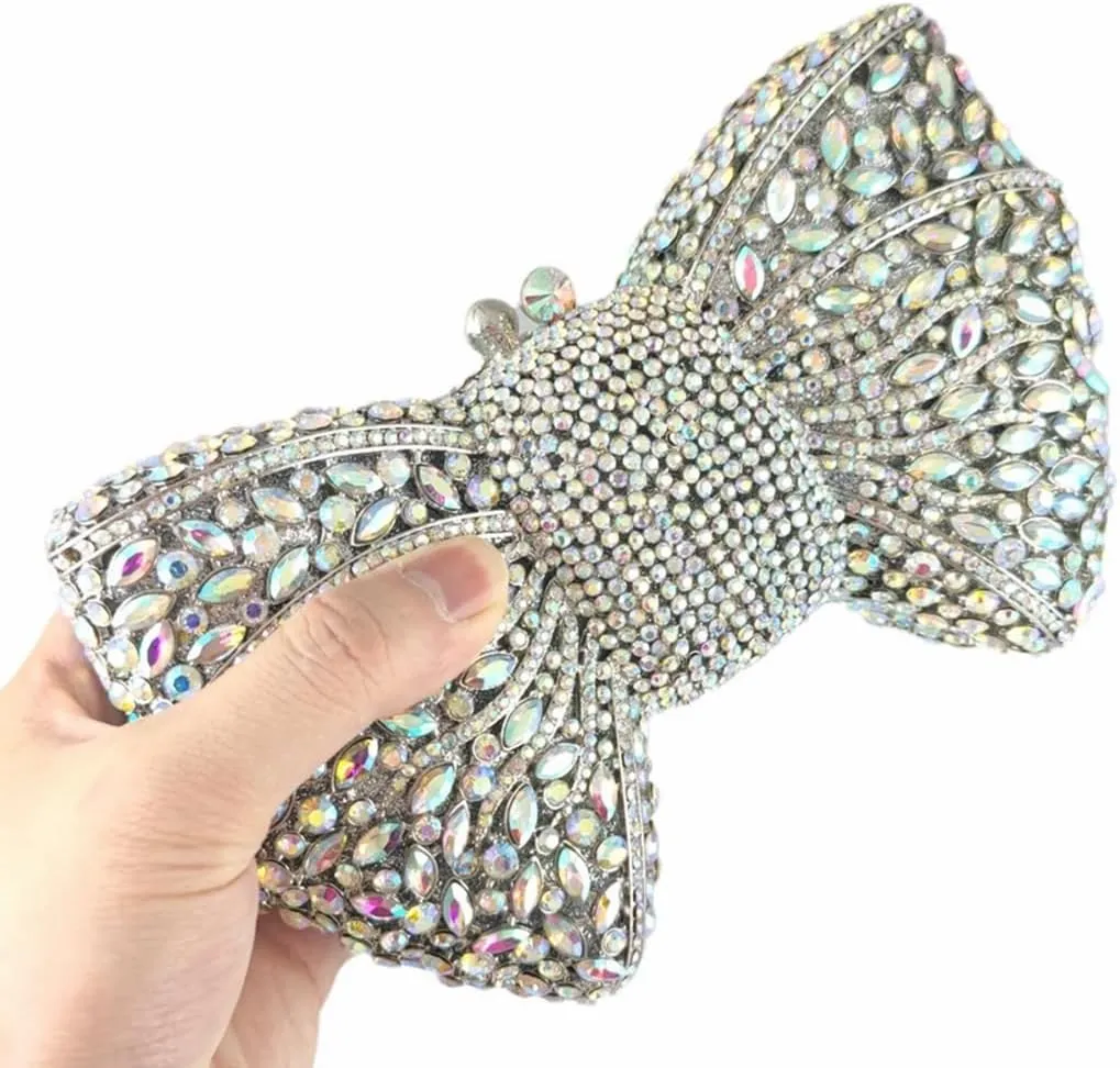 DJBM Sweet Bow Rhinestone Crystal Evening Clutch Diamond Evening Bags Purses and Handbags for Women Formal Party Wedding