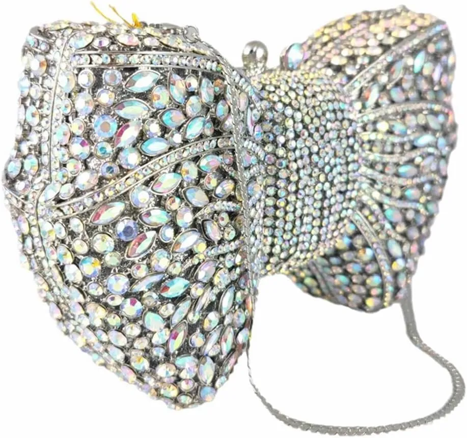 DJBM Sweet Bow Rhinestone Crystal Evening Clutch Diamond Evening Bags Purses and Handbags for Women Formal Party Wedding